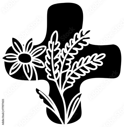 plus fill alphabet letter handwritten font with flower decorative blossom nature