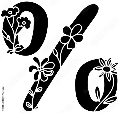 Percent fill alphabet letter handwritten font with flower decorative blossom nature