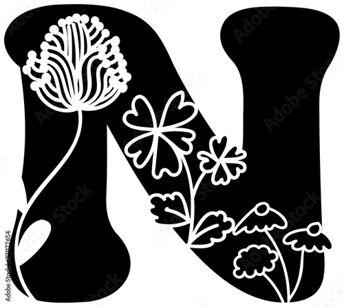 number fill alphabet letter handwritten font with flower decorative blossom nature 0