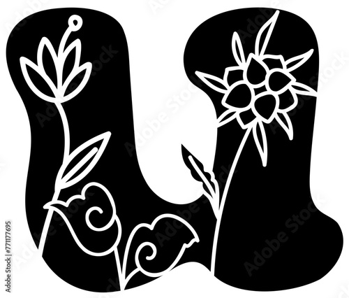 lowercase u fill alphabet letter handwritten font with flower decorative blossom nature