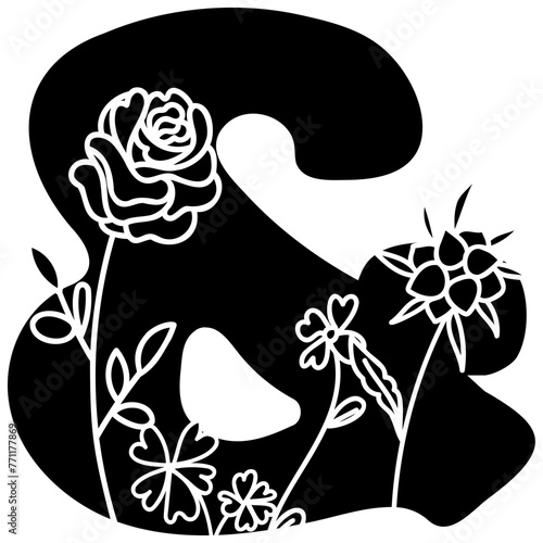 Ampersand fill alphabet letter handwritten font with flower decorative blossom nature
