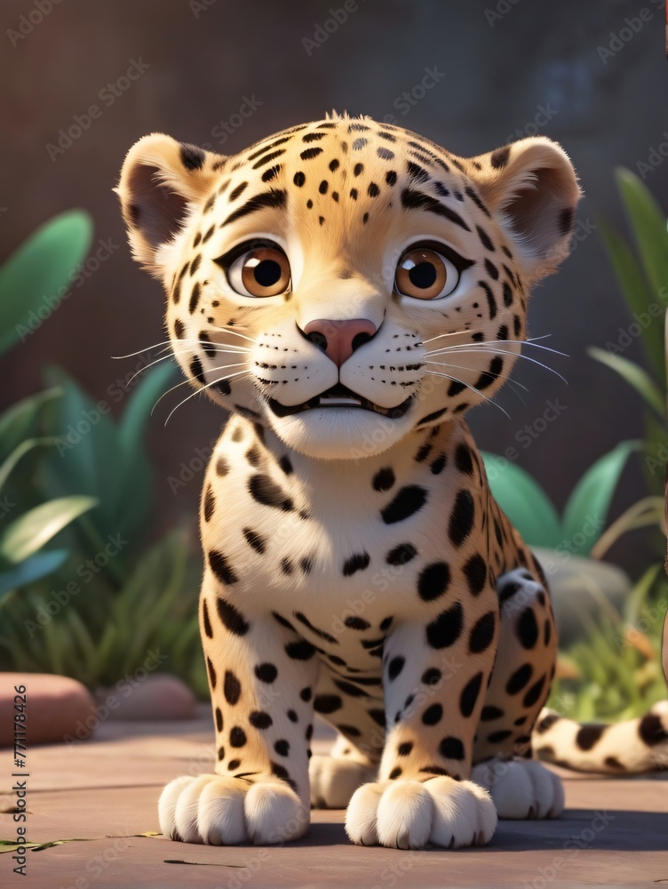 Obraz premium Cute jaguar, Child-friendly cartoon style, fantasy style