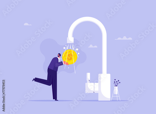 Money laundering or Financial crime concept, tax evasion, money laundering,  businessman washes the money with water, launders illegally earned money