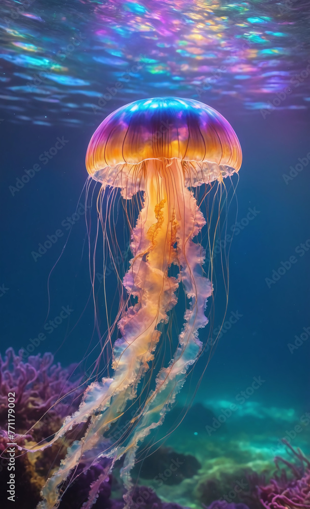 shining colorful jelly fish in the water shining colorful jelly fish in the water
