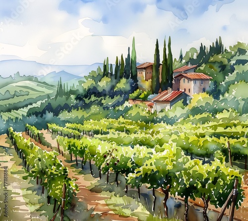 vineyard house distance hand leaning towards evokes delight southern european scenery banner photo