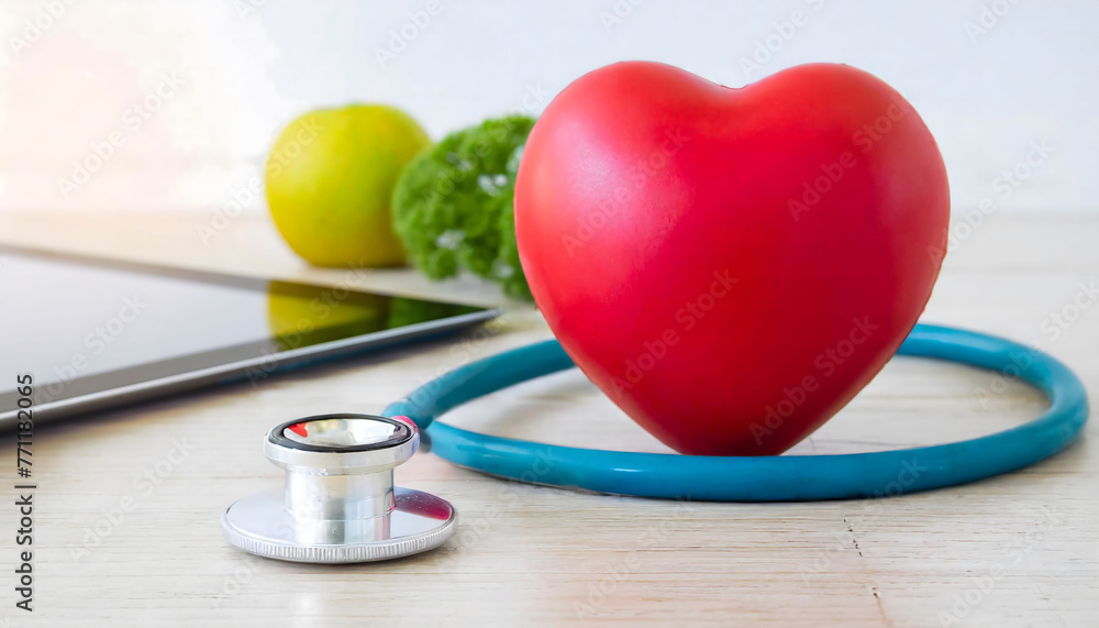 Stethoscope and Red heart healthcare concept Stethoscope and Red heart healthcare concept