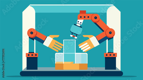 A pair of gloved hands working to emble small parts inside a gl enclosure showcasing the precision and dexterity of robotic arms for factory