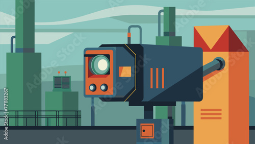 Closeup of a thermal imaging camera installed on a factory wall capable of detecting and alerting to potential fire hazards using IIoT