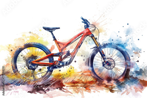 Watercolor off-road cross Bicycle graffiti illustration on white background © Suel