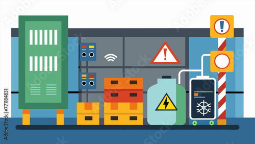 A closeup of a hazardous materials storage unit now equipped with IIoTenabled devices that track temperature humidity and potential leaks to