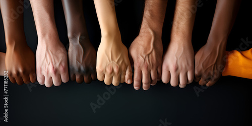 Group of people with a hands together people of all colors holding hands inclusive with unity