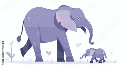 Set of vector illustration of elephant and baby. Af