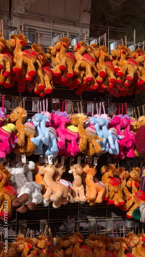 Display of stuffed camels in a souvenir shop in Chefchaouen, Morocco © Angela