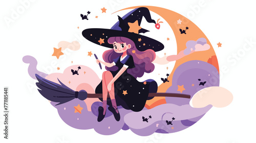 Set with a girl in a witch costume a black ball sta