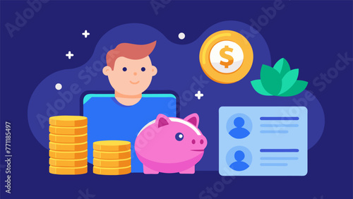 A stack of coins and a piggy bank icon next to a users profile picture alluding to the new monetization model of earning and saving virtual