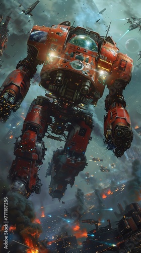 robot flying air red orange sunlight love death robots proportions painted human kit bash dreadnought bastion © Cary