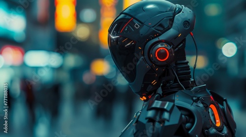 Futuristic android or AI cyborg robot digital intelligence concept, Generative AI