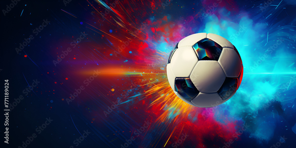 Soccer ball in goal multicolor background