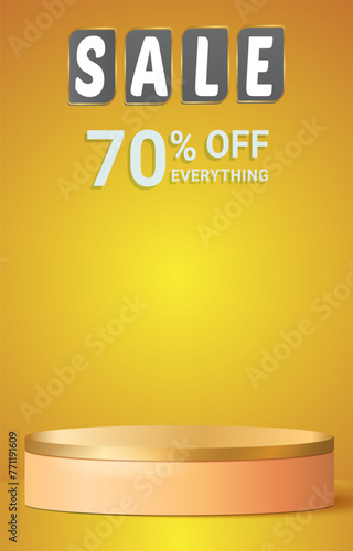 sale discount portait template banner with 3d podium for product sale social media with abstract gradient orange background design