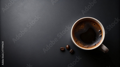 Coffee Cup and Beans on Black Background