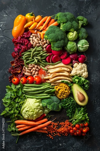 Nourished intestinal tract with prebiotics and colorful vegetables