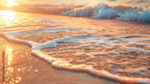 Closeup sea sand beach. Panoramic beach landscape. Inspire tropical beach seascape horizon.