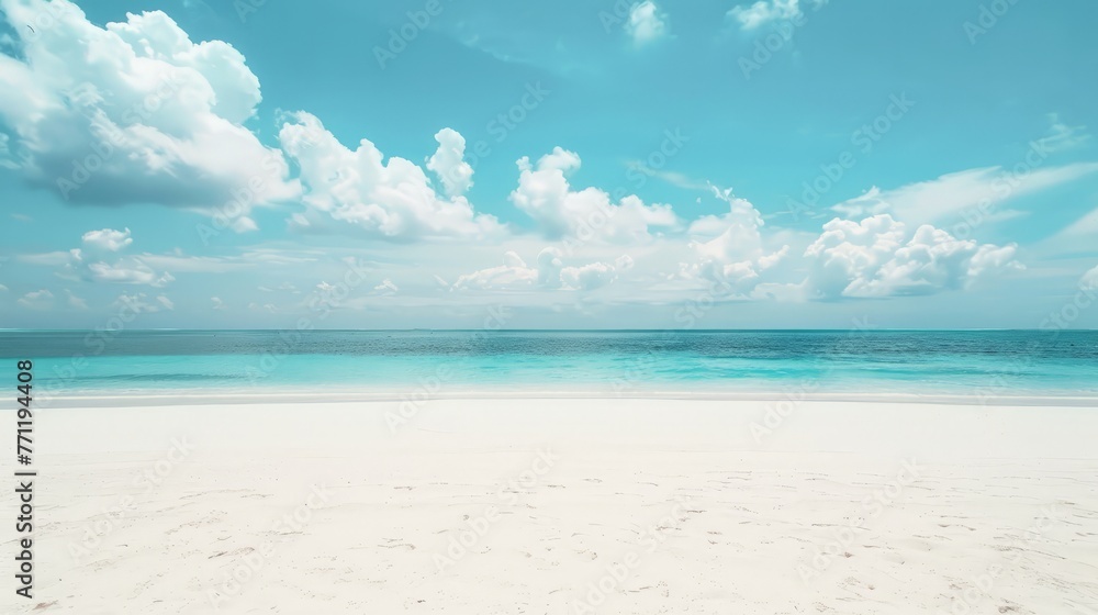 Empty tropical beach background. Horizon with sky and white sand
