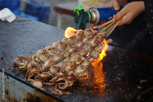Grilled Squid on fire
