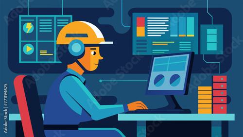 A worker furiously types on a computer as realtime data streams in monitoring critical equipment to ensure any potential issues are quickly