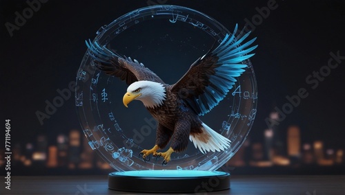 Black eagle in crystal with lot of music symbol  photo