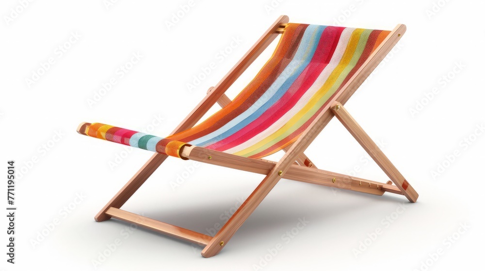 one striped beach chair, isolated on white