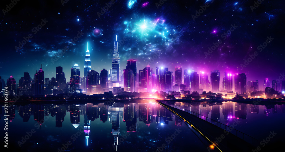the night city has been made into colorful artwork