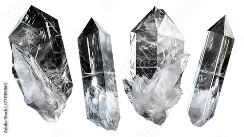 Danburite Gemstone Collection: Top View Isolated Crystals on Transparent Background photo