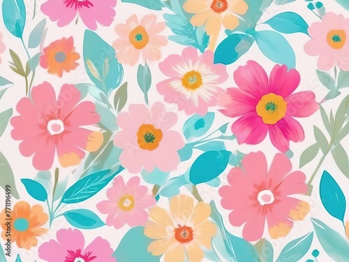 Wallpaper Mural Seamless pattern with colorful flowers and leaves. Vector illustration. Torontodigital.ca