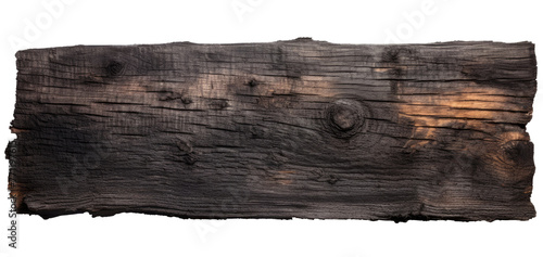 Old burned wooden plank isolated on transparent background
