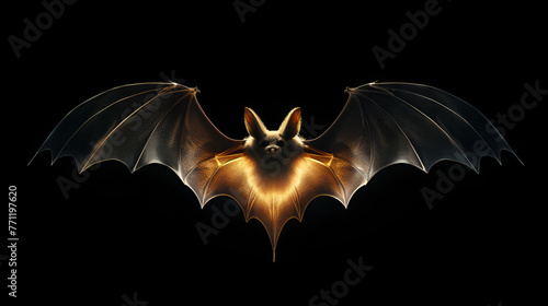 Large black Bat Flying Nature Mammal Ecosystem Silent flyer on a dark background photo