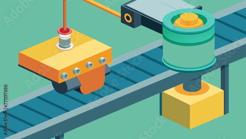 Closeup of a specialized lubrication system that is being installed on a conveyor belt system designed to reduce wear and tear and increase the