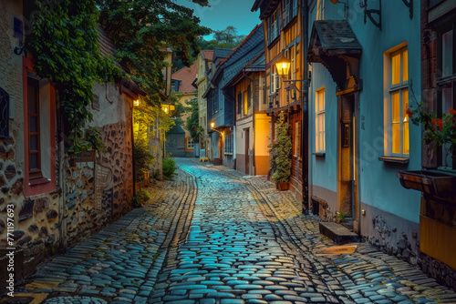 Old Town Streets Illuminated by the Morning Sun: Cobblestone Paths and Colorful Houses Enhance the Charm of the Historic Town © cwa