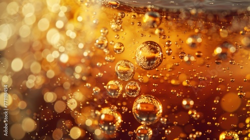 Submerged bubbles in effervescent golden drink