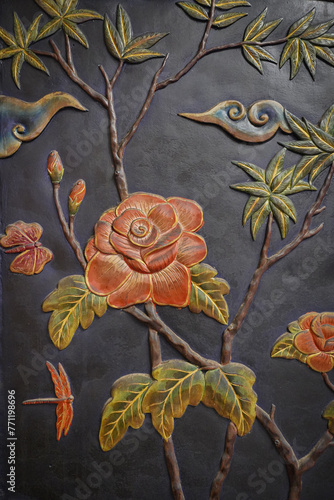 Beautiful low relief stucco flowers a001