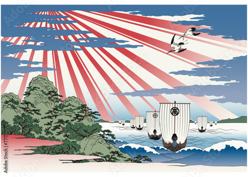 浮世絵　屋島岳亭の天保山方船のイメージイラスト