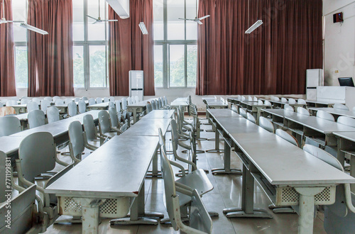 The empty and uninhabited classroom is particularly quiet