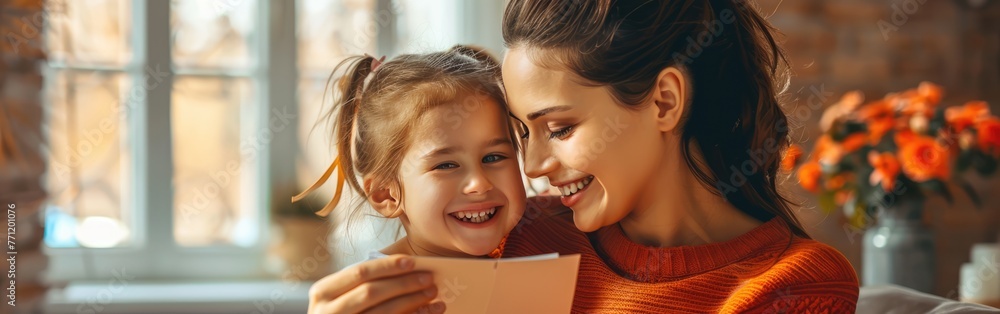 Sweet Gesture: Daughter Giving Mother Postcard Sweet Gesture: Daughter Giving Mother Postcard