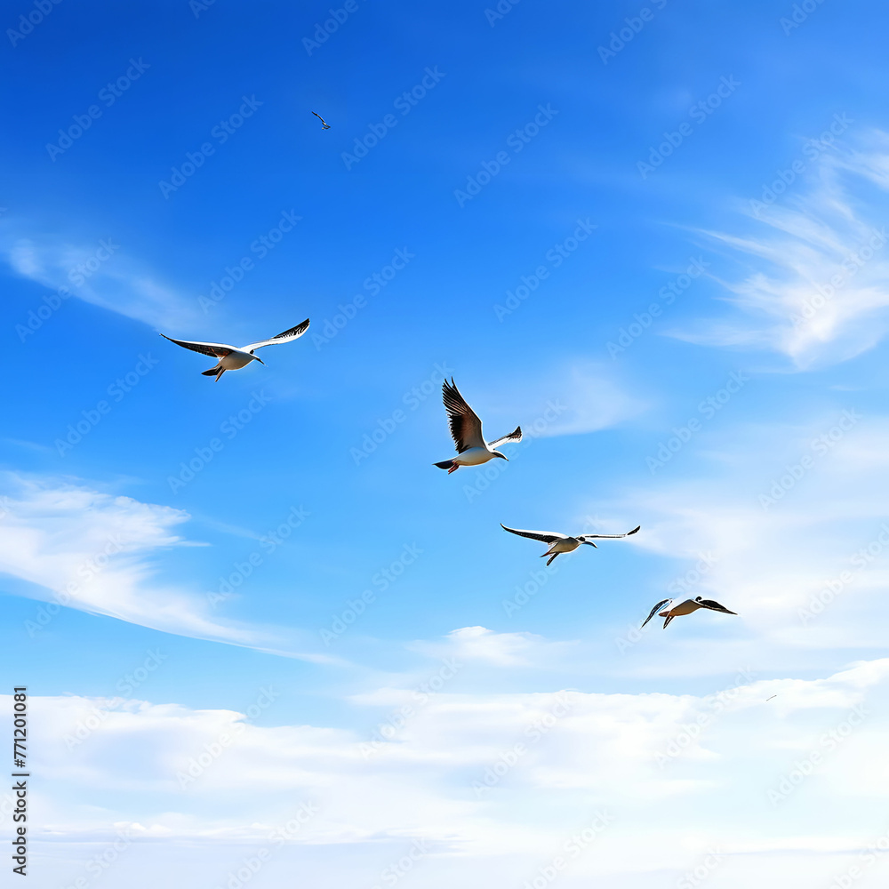The flock of birds soared gracefully through the vast expanse of the azure sky, their synchronized movements resembling a choreographed dance against the backdrop of fluffy white clouds The flock of birds soared gracefully through the vast expanse of the azure sky, their synchronized movements resembling a choreographed dance against the backdrop of fluffy white clouds