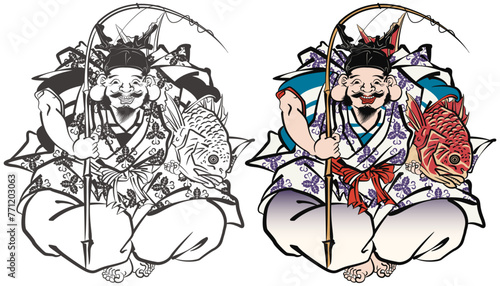 浮世絵　歌川国貞のえびす様のイメージイラスト