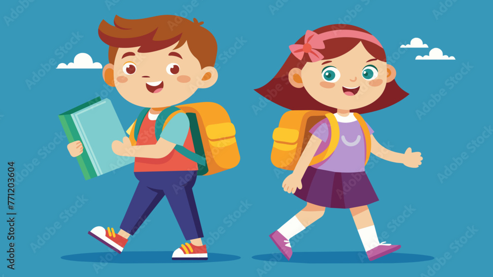 illustration of boy and girl with backpacks illustration of boy and girl with backpacks