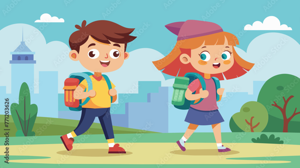 illustration of boy and girl with backpacks 