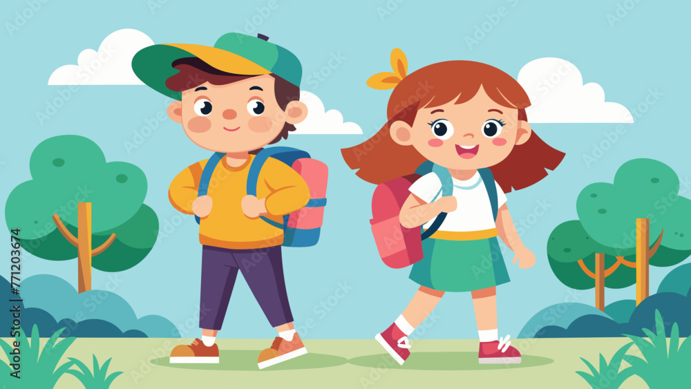 illustration of boy and girl with backpacks 