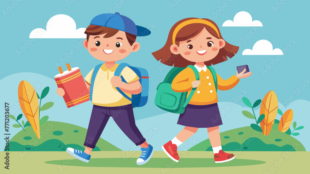 illustration of boy and girl with backpacks illustration of boy and girl with backpacks