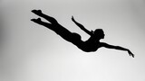 The sleek silhouette of a gymnast executing a flawless backflip, framed against a background of immaculate white.